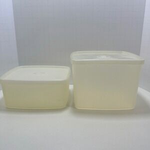 Vintage Tupperware Servalier Square Food Storage Containers Sheer White Set of 2